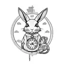 running rabbit with pocket watch inside a japanese moon tattoo design idea