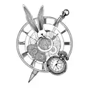running rabbit with pocket watch inside a japanese moon tattoo design idea