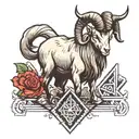 an angry goat that has illuminati and mason details tattoo design idea