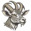 an angry goat that has illuminati and mason details tattoo design idea