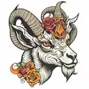 an angry goat that has illuminati and mason details tattoo design idea