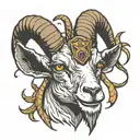 an angry goat that has illuminati and mason details tattoo design idea