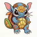 stitch holding a turtle with a zelda reference  tattoo design idea
