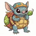 stitch holding a turtle with a zelda reference  tattoo design idea