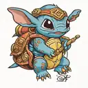 stitch holding a turtle with a zelda reference  tattoo design idea