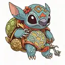 stitch holding a turtle with a zelda reference  tattoo design idea