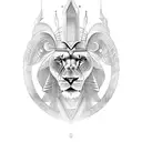 A tattoo design that merges the majesty of an Egyptian pharaoh with the strength of a lion. The pharaoh should be portra tattoo design idea