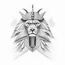 A tattoo design that merges the majesty of an Egyptian pharaoh with the strength of a lion. The pharaoh should be portra tattoo design idea