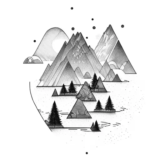 forest with river and waterfall with kayaker  tattoo design idea