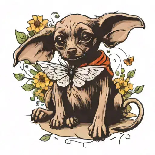 ivy, dandelion, paws connected name dobby, your wings were ready but my heart was not saying  tattoo design idea