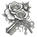 one rose, one key with chains, one open shell, bdsm tattoo design idea