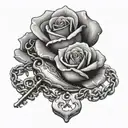 one rose, one open shell, a key with chains  tattoo design idea