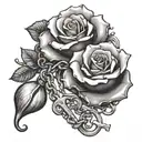 one rose, one open shell, a key with chains  tattoo design idea