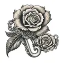 one rose, one open shell, a key with chains  tattoo design idea