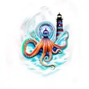 Lighthouse with octopus tentacles tattoo design idea