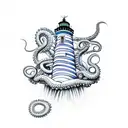 Lighthouse with octopus tentacles tattoo design idea