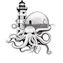 Lighthouse with octopus tentacles tattoo design idea