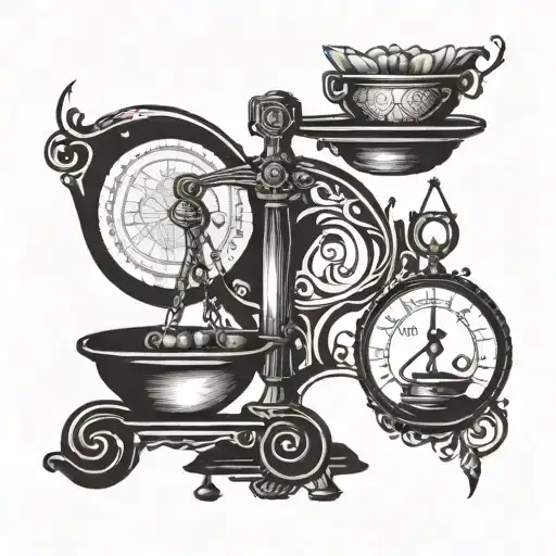 A balance scale with intricate accounting symbols on one side and vibrant infinity symbols on the other side tattoo design idea