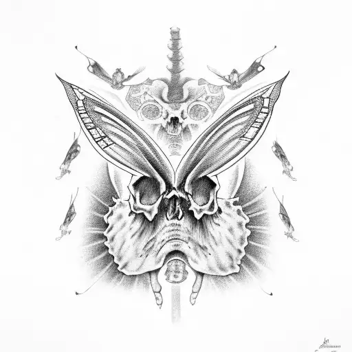 Moth and skull tattoo design idea