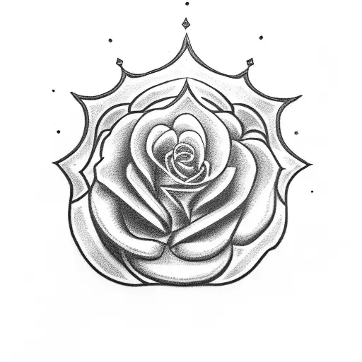crown and rose and fire tattoo design idea