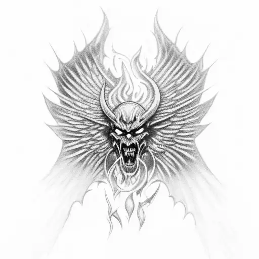 demon wings with fire  tattoo design idea