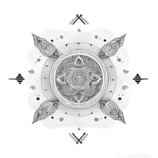 oval long mandala with family symbol in the center for arm tattoo design idea