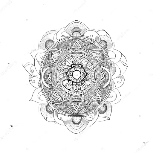 oval long mandala with family symbol in the center for arm tattoo design idea