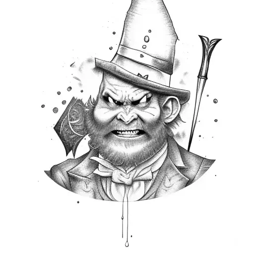 evil leprechaun with knife and cocaine tattoo design idea