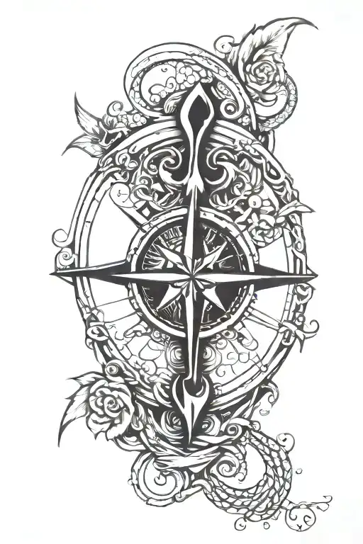 infinity sign with heart intertwined a compass   tattoo design idea