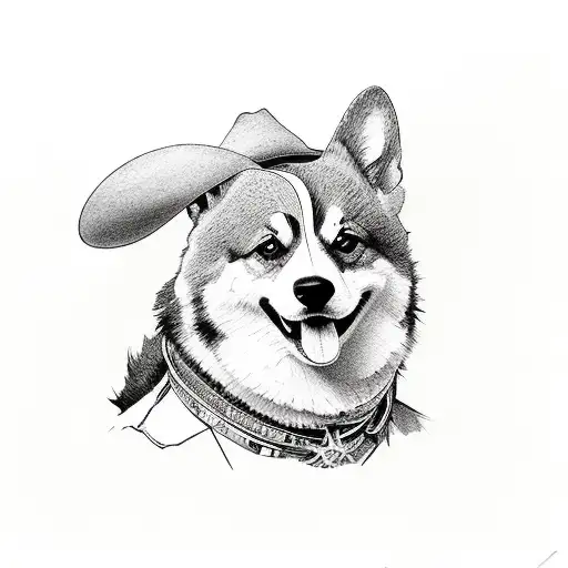 cowboy corgi tattoo design idea