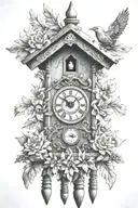 cuckoo clock heavily German influenced with edelweiss flowers no birds tattoo design idea