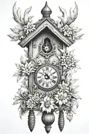 cuckoo clock heavily German influenced with edelweiss flowers no birds tattoo design idea