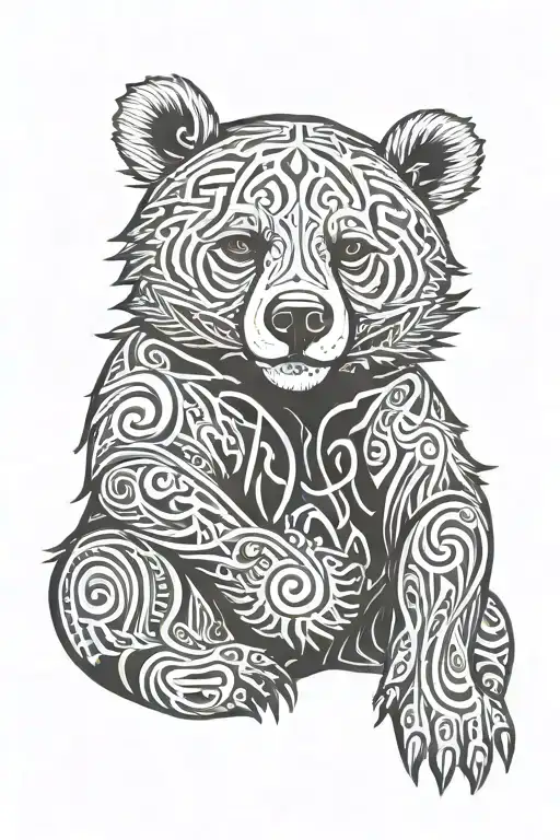 tribal bear sitting tattoo design idea