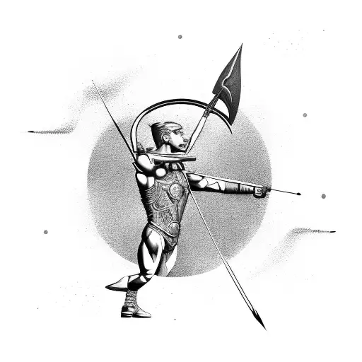 Abstract representation of a Sagittarius archer shooting arrows at gym weights tattoo design idea