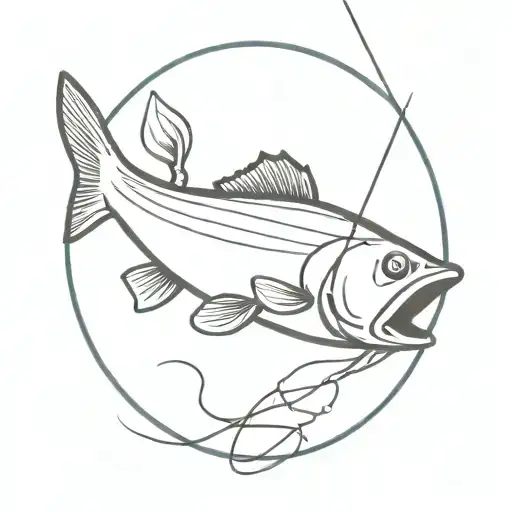 fishing line with hook and worm on it with bass about to eat it  tattoo design idea