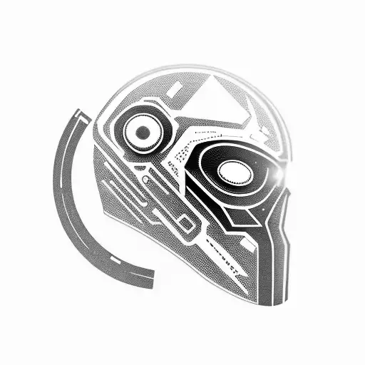 futuristic sci fi helmet, tengri tattoo design idea