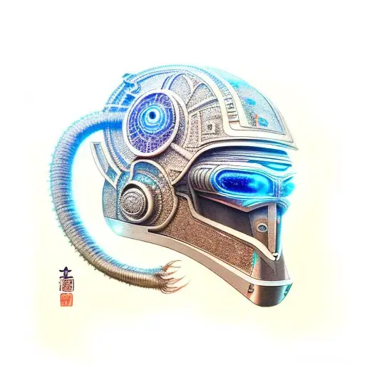 futuristic sci fi helmet, tengri tattoo design idea