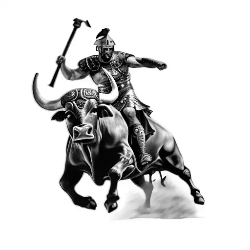 a roman gladiator riding a bull tattoo design idea