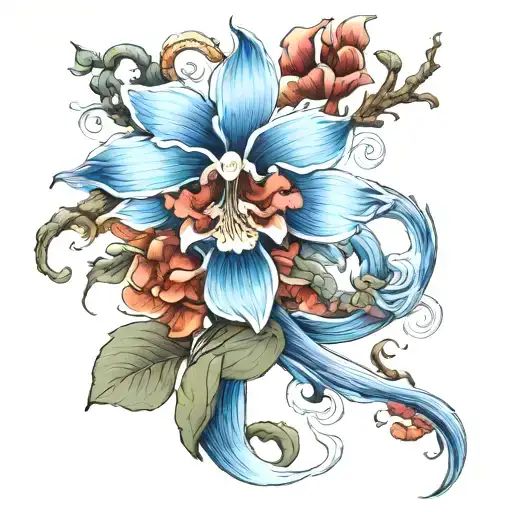 a blue jade vine flower tattoo design idea