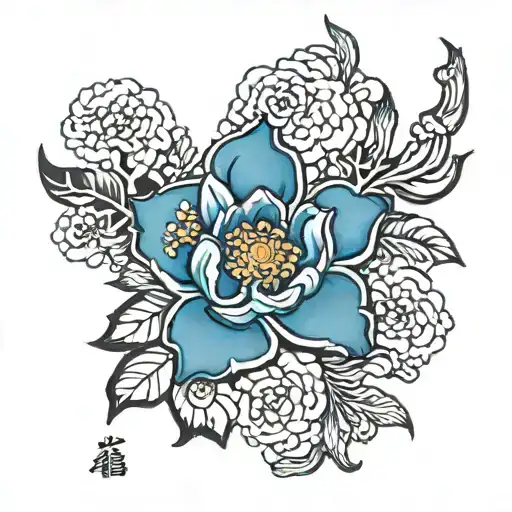 a blue jade flower tattoo design idea