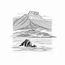 te mata peak New Zealand. with a surfboard and an anchor with table mountain  tattoo design idea