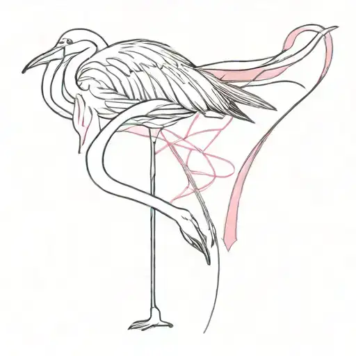 flamingo sitting on a breast cancer ribbon tattoo design idea