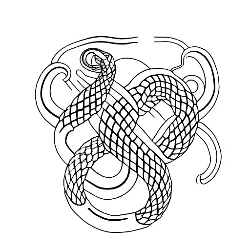 A minimalist tattoo of a snake coiled around a DMT molecule tattoo design idea