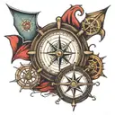 Nautical compass set inside a ships wheel tattoo design idea
