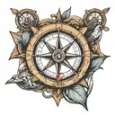 Nautical compass set inside a ships wheel tattoo design idea
