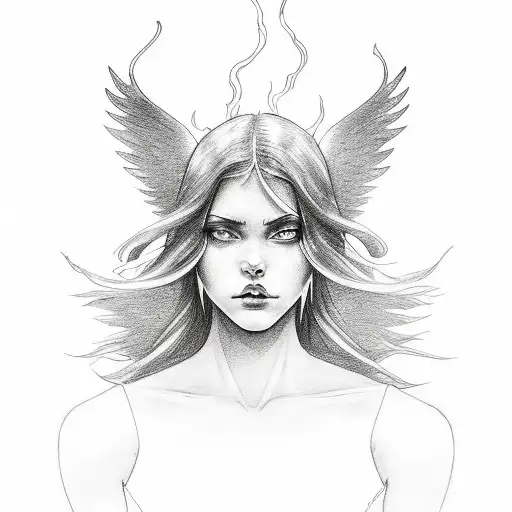 Angelic sister: Innocence, flowers, serenity, gentle, light. Demon sister: Attitude, flames, bold, edgy, dark, dynamic.  tattoo design idea