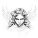 Back to Back Angelic sister: Innocence, flowers, serenity, gentle, light. Demon sister: Attitude, flames, bold, edgy, da tattoo design idea