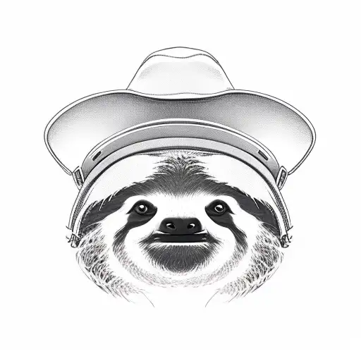 Sloth with Train Driver hat on its head and a PS5 controller in it's hands tattoo design idea