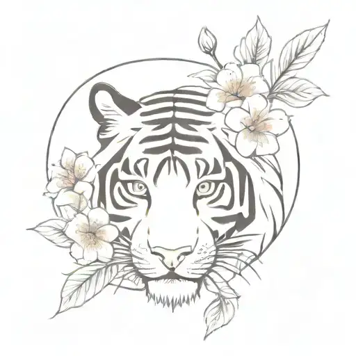 Sun And Moon cherry blossom tiger tattoo design idea