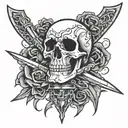 a DAGGEr piercing a skull tattoo design idea